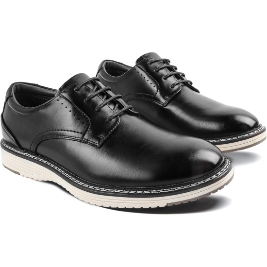 Men's Casual Dress Shoes Comfortable Business Casual Dress Sneakers for Men Lightweight Oxford Derby Shoes for Work Office Standing All Day Walking（Black+Brown）