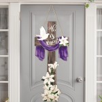 Menkxi Large Easter He Is Risen Welcome Door Sign Easter Decorations Cross Wall Art Hanging Wood He Is Risen Front Door Decor Easter Door Sign for Farmhouse Home Wall Holiday Decoration