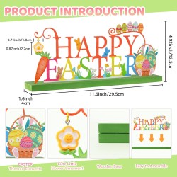 Metal Holiday Table Sign Decor, Decorations Tabletop Centerpiece for Home, Office, Shelf, Tiered Tray, Mantel, Indoor, Happy Easter