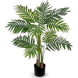 Hollyone Fake Palm Tree Decor 3FT with Planter Artificial Palm Tree Faux Tropical Areca Floor Plant in Pot with 3 Textured Trunks Silk Plant for Home Garden Outdoor Indoor Office Decor