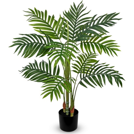 Hollyone Fake Palm Tree Decor 3FT with Planter Artificial Palm Tree Faux Tropical Areca Floor Plant in Pot with 3 Textured Trunks Silk Plant for Home Garden Outdoor Indoor Office Decor