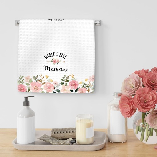 Memaw Gifts Kitchen Towels, Gifts for Memaws Hand Towels, Memaw Gifts from Grandkids, World’s BestMemaw Dish Towels Tea Towels for Kitchen, Grandma Home Bathroom Decor, 16x24In