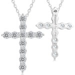 KRKC Moissanite Cross Necklace for Women, 0.66-3.3Ctw, D Color VVS1, 14K Gold Plated 925 Sterling Silver Chain, Hypoallergenic Cross Pendant, Religious Christmas Birthday Christian Gifts for Her