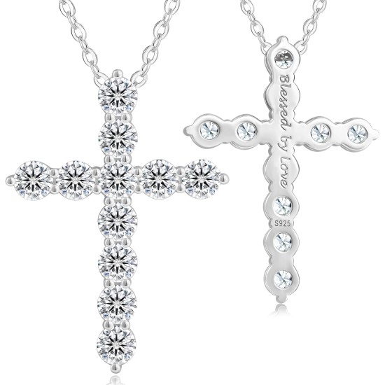 KRKC Moissanite Cross Necklace for Women, 0.66-3.3Ctw, D Color VVS1, 14K Gold Plated 925 Sterling Silver Chain, Hypoallergenic Cross Pendant, Religious Christmas Birthday Christian Gifts for Her