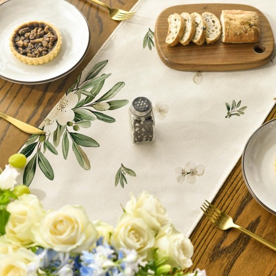 Artoid Mode Cross Olive Leaves Spring Table Runner,Seasonal Summer Easter Kitchen Dining Table Decoration for Home Party Decor 13x72 Inch