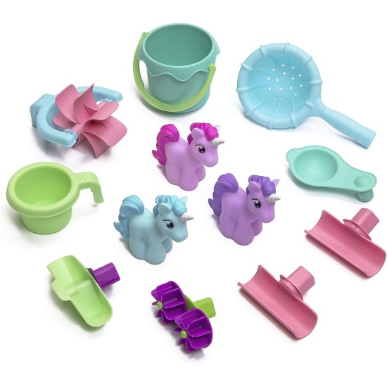 Step2 Rain Showers and Unicorns Water Table, Kids Water and Sand Activity Sensory Playset, Summer Outdoor Toys, 13 Piece Water Toy Accessories, for Toddlers 1.5+ Years Old, Blue & Purple