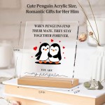 Romantic Penguin Acrylic Plaque with Stand for Home Office Table Decor - Anniversary Wedding Engagement Birthday Christmas Valentines Day Gifts for Him Her Boyfriend Girlfriend Wife Husband Couples