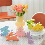 NYUWOUARC Easter Decorations,6 Pcs Wooden Bunny Colorful Table Signs With Cute Decor for the Home,Spring Easter Pastel Rabbit Decor For Shelf Mantel Indoor Office, Tiered Tray Set