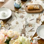 Artoid Mode Bunny Rabbit Eucalyptus Eggs Carrots Easter Table Runner, Seasonal Spring Kitchen Dining Table Decoration for Home Party Decor 13x72 Inch