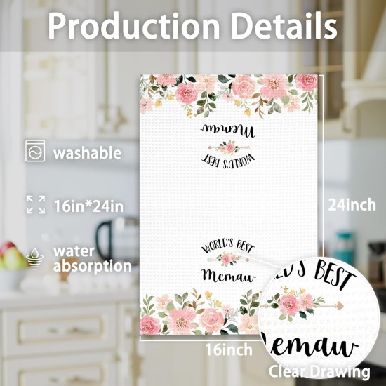 Memaw Gifts Kitchen Towels, Gifts for Memaws Hand Towels, Memaw Gifts from Grandkids, World’s BestMemaw Dish Towels Tea Towels for Kitchen, Grandma Home Bathroom Decor, 16x24In
