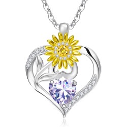 RIVIKO Valentine's Day Gifts for Her-Sunflower Birthstone Necklace for Women,925 Sterling Silver Heart Pendant,Anniversary Birthday Gifts for Women,Birthstone Jewelry for Wife Mother