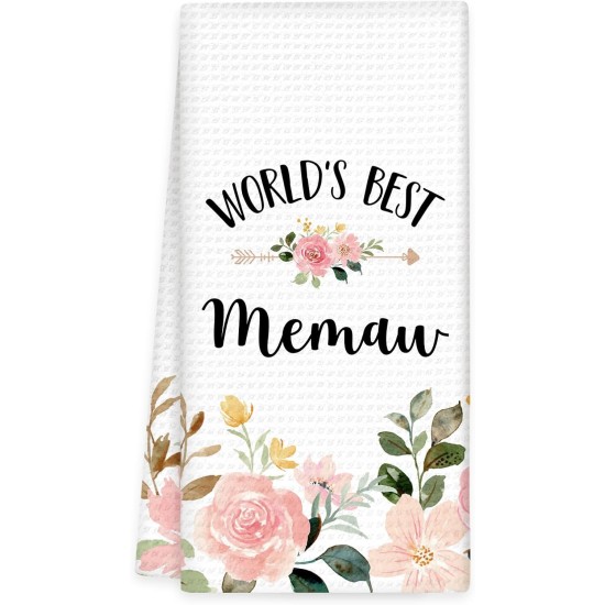 Memaw Gifts Kitchen Towels, Gifts for Memaws Hand Towels, Memaw Gifts from Grandkids, World’s BestMemaw Dish Towels Tea Towels for Kitchen, Grandma Home Bathroom Decor, 16x24In