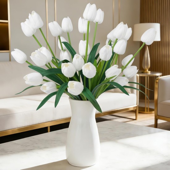 Homsunny 18.9 "Large White Imitation Tulip Artificial Flowers, 30-Piece Pack. Perfect for Spring Weddings, Valentine's Day, Easter, Mother's Day, and Elegant Home and Table vase Arrangements.