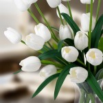 Homsunny 18.9 "Large White Imitation Tulip Artificial Flowers, 30-Piece Pack. Perfect for Spring Weddings, Valentine's Day, Easter, Mother's Day, and Elegant Home and Table vase Arrangements.