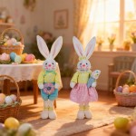 Glintoper 2 Pack Easter Decorations Standing Bunny with Stretchable Legs, 21" to 26" White Rabbits Couple Figurine, Party Favor Photo Props Gifts for Office Kitchen Farmhouse Front Door Spring Home