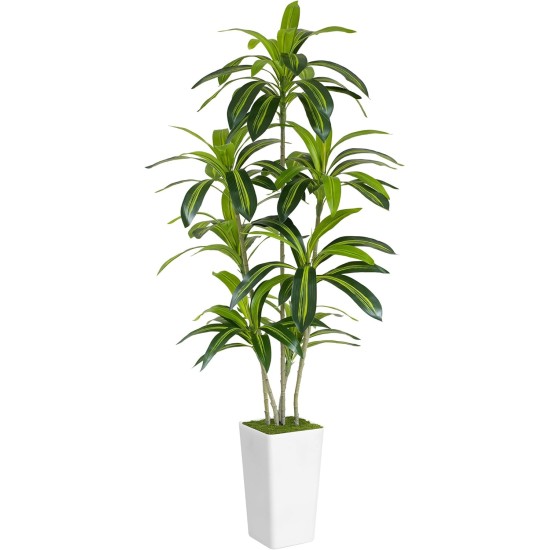 Artificial Dracaena Tree 6ft Tall - Green Silk Realistic Fake Plants for Office Home Living Room Bedroom Decor Indoor Outdoor with Pot Large House Faux Floor Plants