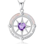 FANCIME Compass Necklace for Women Sterling Silver Compass Jewelry Opal Pendant Fine Jewelry Gemstone Birthday Mothers Day Gifts for Wife Women Her