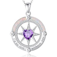 FANCIME Compass Necklace for Women Sterling Silver Compass Jewelry Opal Pendant Fine Jewelry Gemstone Birthday Mothers Day Gifts for Wife Women Her