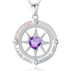 FANCIME Compass Necklace for Women Sterling Silver Compass Jewelry Opal Pendant Fine Jewelry Gemstone Birthday Mothers Day Gifts for Wife Women Her