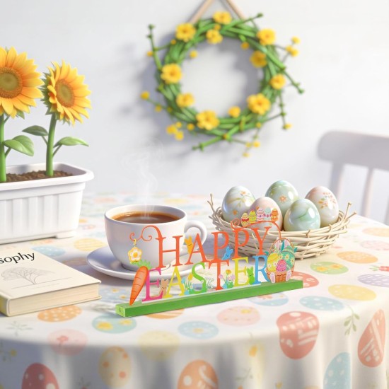 Metal Holiday Table Sign Decor, Decorations Tabletop Centerpiece for Home, Office, Shelf, Tiered Tray, Mantel, Indoor, Happy Easter