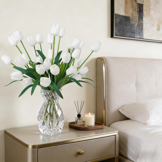 Homsunny 18.9 "Large White Imitation Tulip Artificial Flowers, 30-Piece Pack. Perfect for Spring Weddings, Valentine's Day, Easter, Mother's Day, and Elegant Home and Table vase Arrangements.