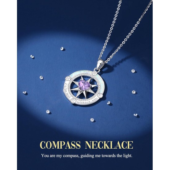 FANCIME Compass Necklace for Women Sterling Silver Compass Jewelry Opal Pendant Fine Jewelry Gemstone Birthday Mothers Day Gifts for Wife Women Her