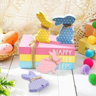 4Pcs Easter Bunny Decorations, Wooden Rabbit Shaped Tabletop Centerpieces Table Signs with Rope Farmhouse Spring Easter Decor for Home Office Dining Room