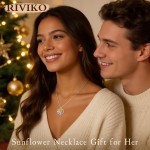 RIVIKO Valentine's Day Gifts for Her-Sunflower Birthstone Necklace for Women,925 Sterling Silver Heart Pendant,Anniversary Birthday Gifts for Women,Birthstone Jewelry for Wife Mother