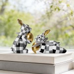 WDS WONDROUS Easter Decorations Bunny Figurines Set, Black White Checkerboard with Gold Egg & Grey Bow - Vintage Luxury Resin Home Decor for Mantel, Shelf, Office Spring Wedding Gift WDS WONDROUS Easter Decorations Bunny Figurines Set, Black White Checkerboard with Gold Egg & Grey Bow - Vintage Luxury Resin Home Decor for Mantel, Shelf, Office Spring Wedding Gift