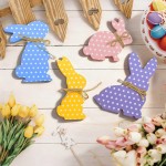 4Pcs Easter Bunny Decorations, Wooden Rabbit Shaped Tabletop Centerpieces Table Signs with Rope Farmhouse Spring Easter Decor for Home Office Dining Room
