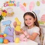 4Pcs Easter Bunny Decorations, Wooden Rabbit Shaped Tabletop Centerpieces Table Signs with Rope Farmhouse Spring Easter Decor for Home Office Dining Room