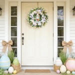 Idyllic 22 Inch Easter Floral Egg Wreath with 3D Bunny - White Blue Flowers on Green Foliage Base, Convertible to Everyday Wreath for Holiday Home Decor