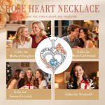 Rose Birthstone Heart Necklaces for Women S925 Sterling Silver I Love You Jewelry Gift for Women Birthday Wedding Anniversary, Mother’s Day Gifts for Mom, Mother, Wife, Girlfriend with Birthstone Pendent Necklace