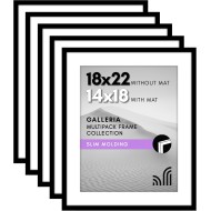 Americanflat 18x22 Picture Frame with Polished Plexiglass - Set of 5 - Use as 14x18 Frame with Mat or Display 18x22 Photo Without Mat - Galleria Collection - Picture Frames for Wall Display - Black