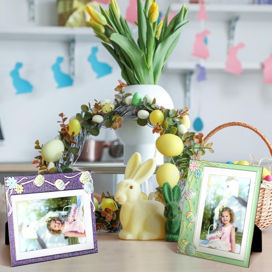 Huwena 2 Pcs Metal Easter Egg Photo Frame 4x6 Inch 5x7 Inch Egg Flower Decoration Metal Photo Display Picture Frames with High Definition Glass for Easter Gift Ideas Tabletop Home Decor