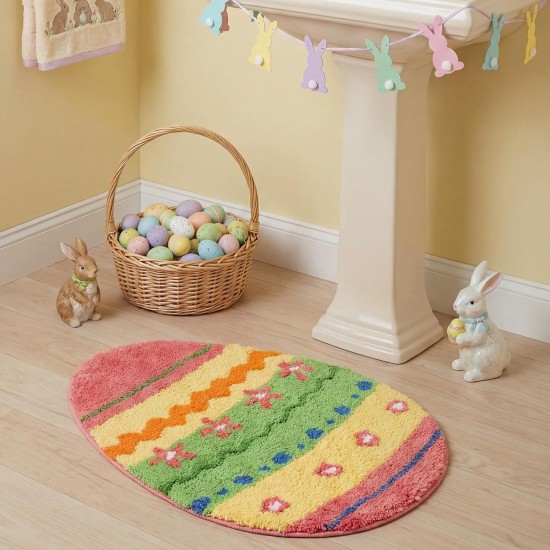 Capoda Easter Bathroom Rug 20 x 28 Inch Colorful Easter Egg Door Mat Non-Slip Washable Soft Spring Welcome Floor Mat for Indoor Outdoor Home Kitchen Bathroom Decor(2 Pcs, Egg)