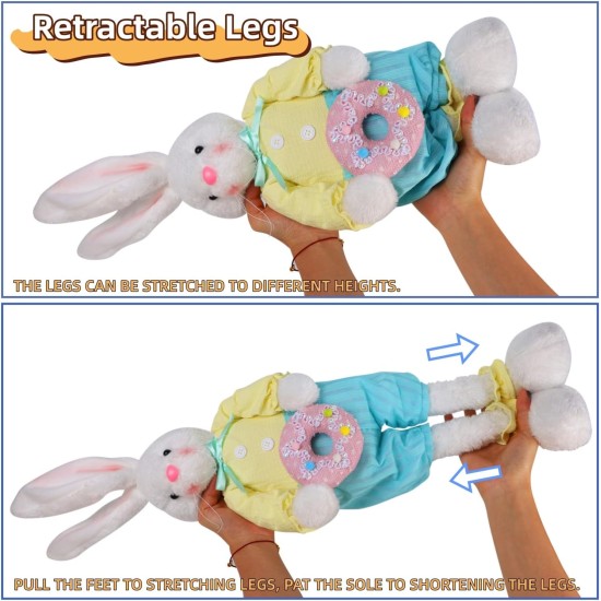 Glintoper 2 Pack Easter Decorations Standing Bunny with Stretchable Legs, 21" to 26" White Rabbits Couple Figurine, Party Favor Photo Props Gifts for Office Kitchen Farmhouse Front Door Spring Home