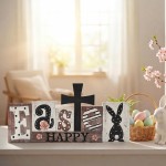 Smile 7Pcs Easter Decor Indoor Wooden Sign, Bunny Eggs Farmhouse Style Shelf Accents for Spring Holiday Home Decoration