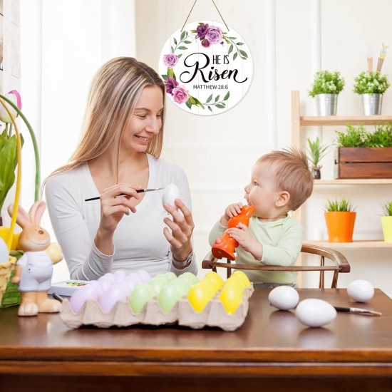 SICOHOME He is Risen Easter Decor - 11.8" He is Risen Door Sign Religious Christian Gift Vintage Floral Easter Door Decorations for Home Wall Farmhouse Indoor Outdoor Spring Hanging Sign SICOHOME He is Risen Easter Decor - 11.8" He is Risen Door Sign Religious Christian Gift Vintage Floral Easter Door Decorations for Home Wall Farmhouse Indoor Outdoor Spring Hanging Sign