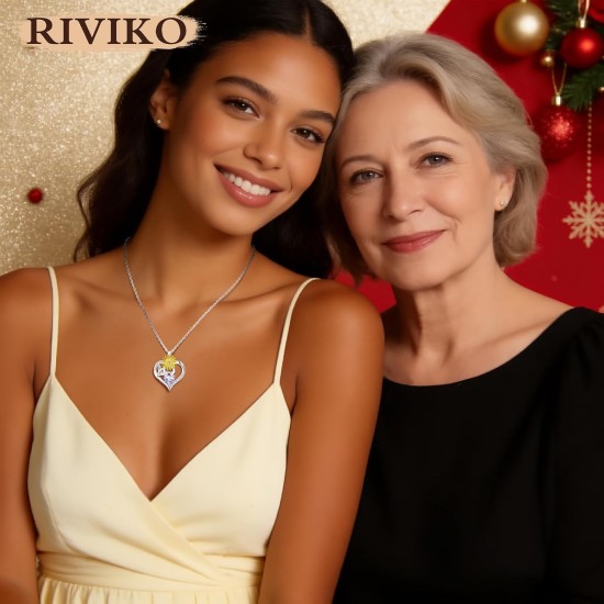 RIVIKO Valentine's Day Gifts for Her-Sunflower Birthstone Necklace for Women,925 Sterling Silver Heart Pendant,Anniversary Birthday Gifts for Women,Birthstone Jewelry for Wife Mother