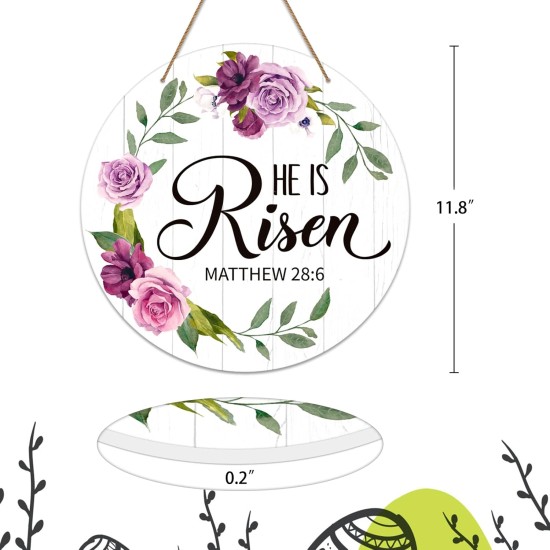 SICOHOME He is Risen Easter Decor - 11.8" He is Risen Door Sign Religious Christian Gift Vintage Floral Easter Door Decorations for Home Wall Farmhouse Indoor Outdoor Spring Hanging Sign SICOHOME He is Risen Easter Decor - 11.8" He is Risen Door Sign Religious Christian Gift Vintage Floral Easter Door Decorations for Home Wall Farmhouse Indoor Outdoor Spring Hanging Sign