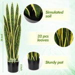 Crowye 2 Pack 3.15 Ft Tall Artificial Snake Plant Faux Sansevieria Plant Large Fake Snake Bulk in Pot for Home Office Housewarming Gift