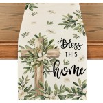 Artoid Mode Cross Olive Leaves Spring Table Runner,Seasonal Summer Easter Kitchen Dining Table Decoration for Home Party Decor 13x72 Inch