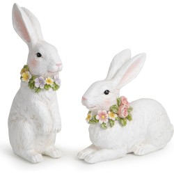 Hodao Spring Garden Patio Bunny Figurine Set (2pcs) The Perfect Accent for a Wonderful Garden-Easter Bunny Figurine Decor Outdoor Indoor Home Decorations (White)