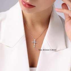 KRKC Moissanite Cross Necklace for Women, 0.66-3.3Ctw, D Color VVS1, 14K Gold Plated 925 Sterling Silver Chain, Hypoallergenic Cross Pendant, Religious Christmas Birthday Christian Gifts for Her