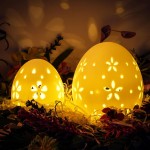 Easter Decorations: White Ceramic Lighted Easter Egg Set of 2, Farmhouse Rustic Hollow Easter Eggs Light Up Tabletop Statue, Easter Home Table Decor, Hunting Party Supplies Gifts for Kids