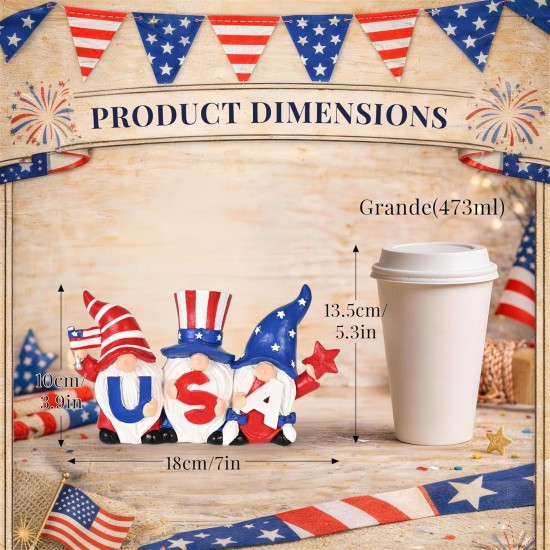 4“ Patriotic Decorations Gnomes for Memorial Day Decorations,Gnomes Statues, 4th of July Decorations for Home Decor, Stars and Stripes Gnomes Figurines for Office Living Room Bedroom Garden