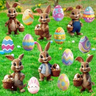 16PCS Easter Bunny Decorations Outdoor, Bunny and Eggs Yard Signs with Stakes,Waterproof Lawn Signs Easter Decor for Gdrden Spring Home outdoor