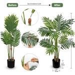 Hollyone Fake Palm Tree Decor 3FT with Planter Artificial Palm Tree Faux Tropical Areca Floor Plant in Pot with 3 Textured Trunks Silk Plant for Home Garden Outdoor Indoor Office Decor