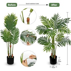 Hollyone Fake Palm Tree Decor 3FT with Planter Artificial Palm Tree Faux Tropical Areca Floor Plant in Pot with 3 Textured Trunks Silk Plant for Home Garden Outdoor Indoor Office Decor